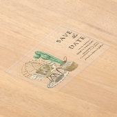 水の色ボホサボウウェディング日付を保存 アクリル招待状 (レイダウン)