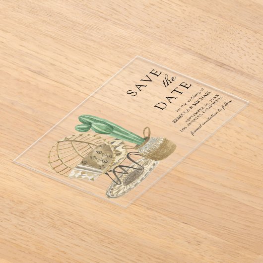 水の色ボホサボウウェディング日付を保存 アクリル招待状 (レイダウン)