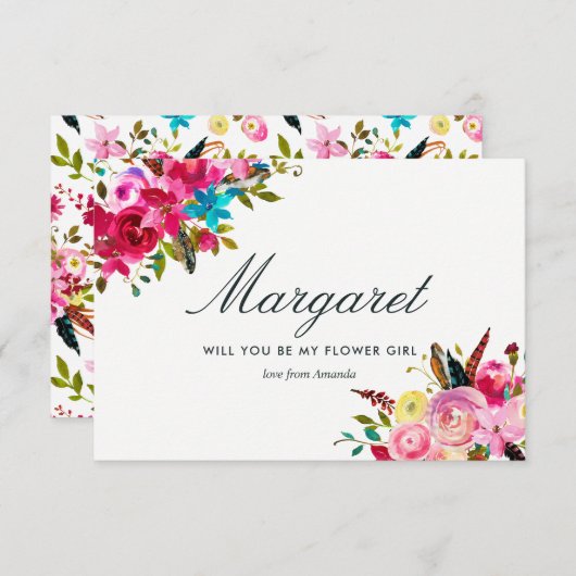 水の色ボホシックあなたは私の花の女の子になる 招待状 (正面/裏面)