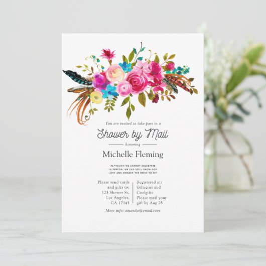 水の色ボホシックフローラブライダルシャワーバイメール 招待状 (スタンド正面)