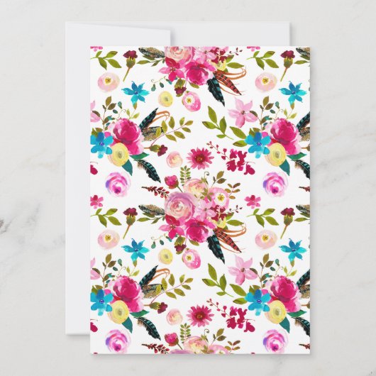 水の色ボホシックフローラベビーシャワーママアドバイス 招待状 (裏面)