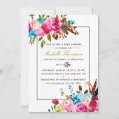 水の色ボホシックフローラベビーシャワー招待 招待状 (正面)