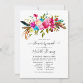 水の色ボホシックフローラベビーシャワーbyメール 招待状 (正面)