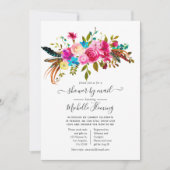 水の色ボホシックフローラベビーシャワーbyメール 招待状 (正面)