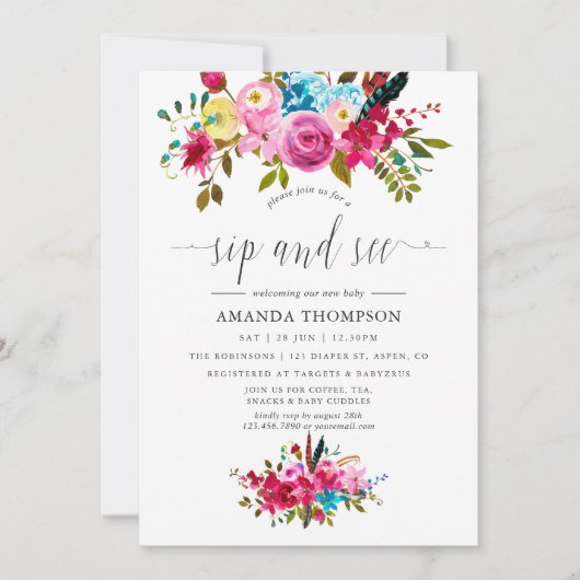 水の色ボホシックフローラsipと参照 招待状 (正面)