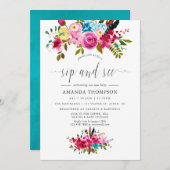 水の色ボホシックフローラsipと参照 招待状 (正面/裏面)