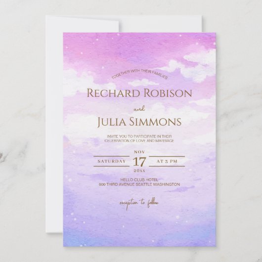 水の色ボホパープルピンクスカイ結婚式招待状 セーブザデート (正面)