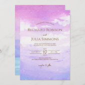 水の色ボホパープルピンクスカイ結婚式招待状 セーブザデート (正面/裏面)