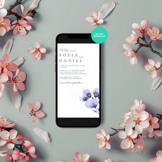 水の色ボホパープルフローラ冬の結婚式 招待状