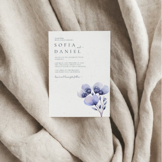 水の色ボホパープルフローラ冬の結婚式 招待状