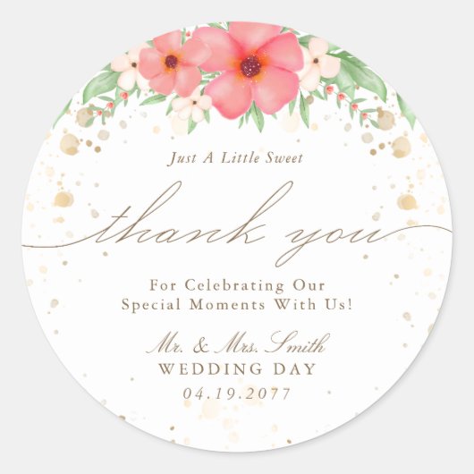 水の色ボホピンク&アイボリーフローラありがとう ラウンドシール (正面)