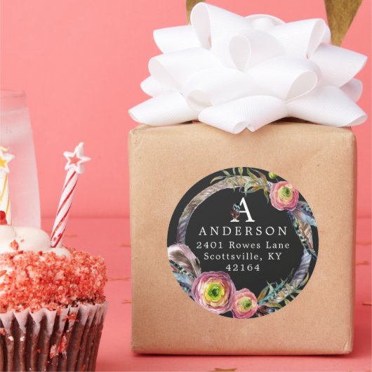 水の色ボホフェザーリースモノグラムアドレス ラウンドシール (パーティー)