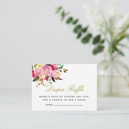 水の色ボホフローラ赤ちゃんシャワーおむつラッフル エンクロージャーカード (スタンド正面)