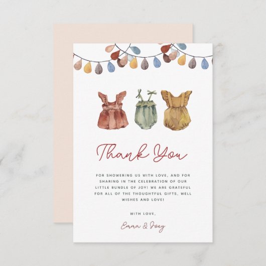 水の色ボホベビーガールシャワーサンキューカード サンキューカード (正面/裏面)