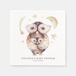 水の色ボホママとベビーフクロウ赤ちゃんシャワー スタンダードカクテルナプキン