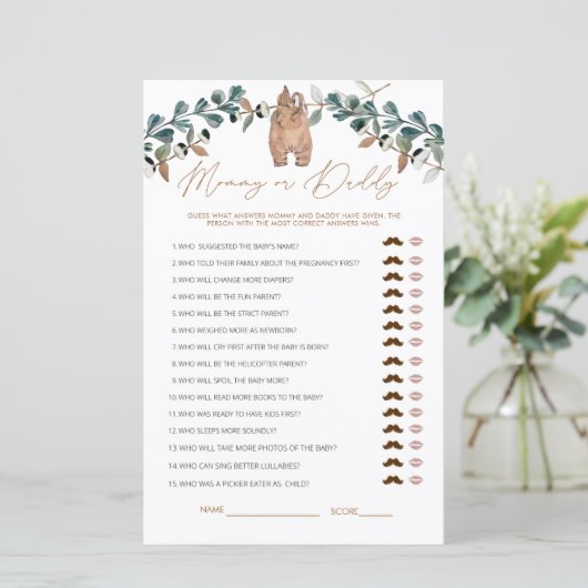 水の色ボホママまたはパパ赤ちゃんシャワーゲーム (スタンド正面)