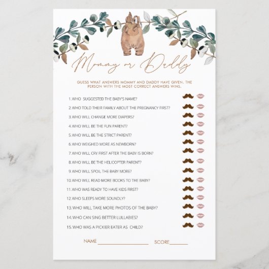 水の色ボホママまたはパパ赤ちゃんシャワーゲーム (正面)