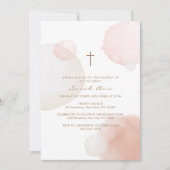 水の色ボホミニマル金ゴールドクロスバプテスマ 招待状 (正面)