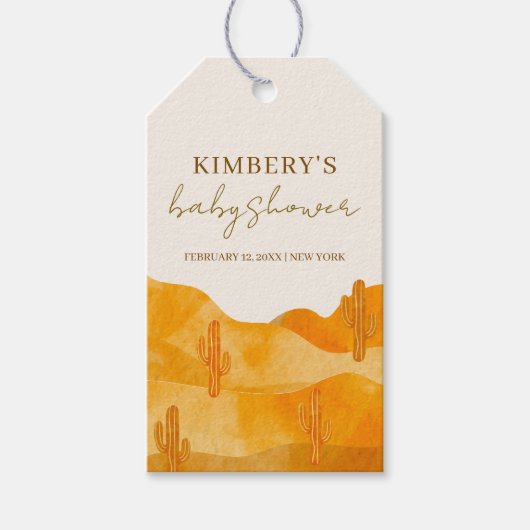 水の色ボホモダン砂漠サボテン赤ちゃんシャワー ギフトタグ (正面)