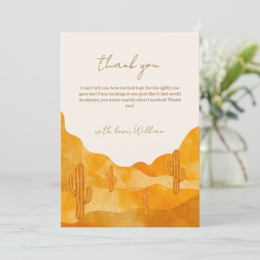 水の色ボホモダン砂漠サボテン赤ちゃんシャワー サンキューカード (スタンド正面)