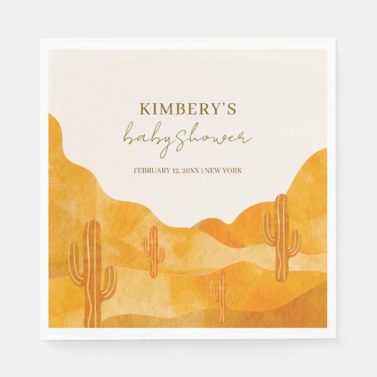 水の色ボホモダン砂漠サボテン赤ちゃんシャワー スタンダードランチョンナプキン (正面)