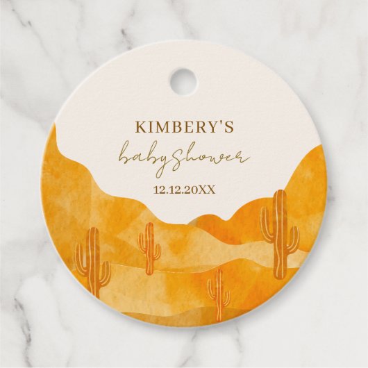 水の色ボホモダン砂漠サボテン赤ちゃんシャワー フェイバータグ (正面)