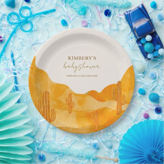 水の色ボホモダン砂漠サボテン赤ちゃんシャワー ペーパープレート (パーティー)