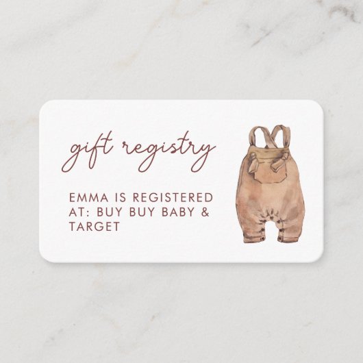 水の色ボホ服ベビーシャワーギフトレジストリ エンクロージャーカード (正面)