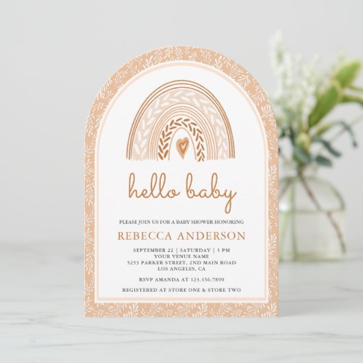 水の色ボホ自然虹のアーチ赤ちゃんシャワー 招待状 (スタンド正面)