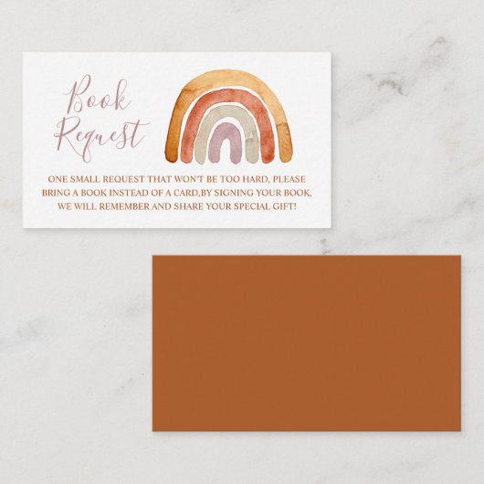 水の色ボホ虹の赤ちゃんシャワーブックリクエスト エンクロージャーカード (正面/裏面)