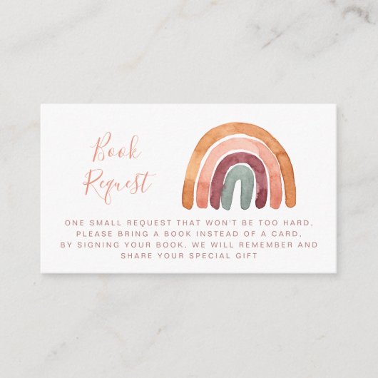 水の色ボホ虹の赤ちゃんシャワーブックリクエスト エンクロージャーカード (正面)