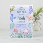 水の色ボーイズアンダーザシー誕生日招待状 招待状 (スタンド正面)