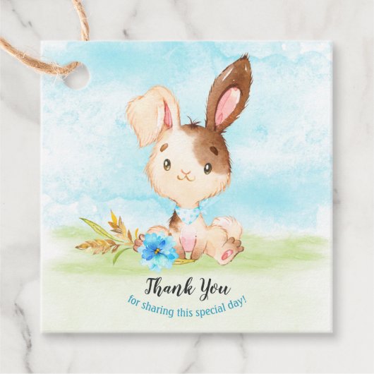 水の色ボーイバニー赤ちゃんシャワー農場ありがとう フェイバータグ (正面)