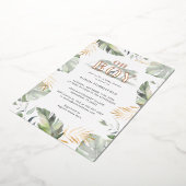 水の色ボーイパームサファリベイビーシャワーバラ金ゴールド 箔招待状 (回転した状態)