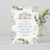 水の色ボーイパームサファリベイビーシャワーバラ金ゴールド 箔招待状 (立ち正面)