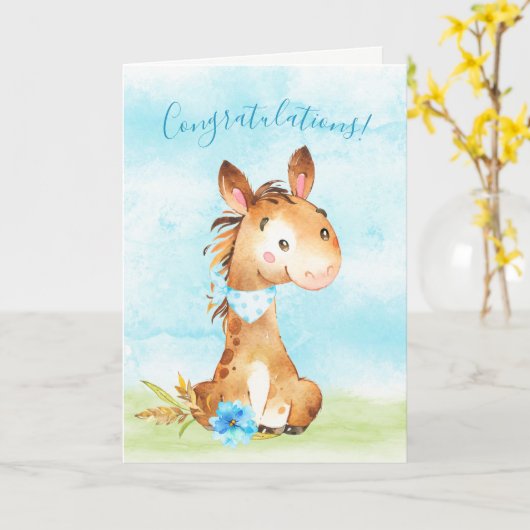 水の色ボーイホースファームおめでとう カード (黄色い花)