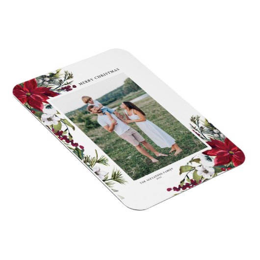 水の色ポインセチアとモミ葉の休日の写真 マグネット (右側)