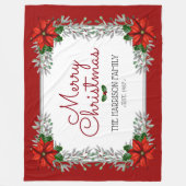 水の色ポインセチアパーソナライズされたメリークリスマス フリースブランケット (正面)