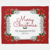 水の色ポインセチアパーソナライズされたメリークリスマス フリースブランケット (正面(横))