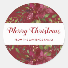 水の色ポインセチアメリークリスマスホリデー ラウンドシール