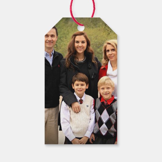 水の色ポインセチア家族のクリスマスフォト ギフトタグ (裏面)