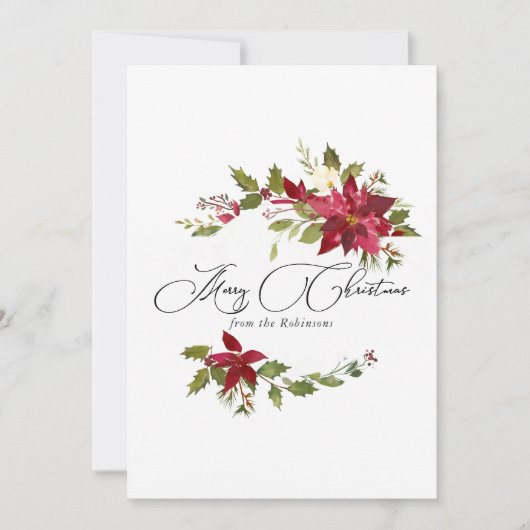 水の色ポインセチア家族のクリスマスフォト シーズンカード (正面)