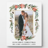 水の色ポインセチア私たちの初めてのクリスマス写真 フォトプラーク (正面)