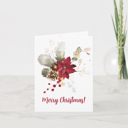 水の色ポインセチア&ユーカリプトゥスメリークリスマス シーズンカード (正面)