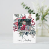 水の色ポインセチアMerry Christmas写真 シーズンカード (スタンド正面)