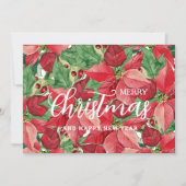 水の色ポインセティアスメリークリスマス シーズンカード (正面)