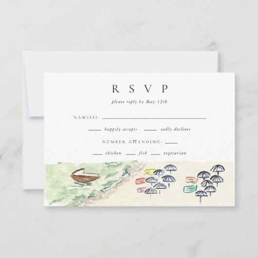 水の色ポジターノイタリア宛先ウェディング 出欠カード (正面)