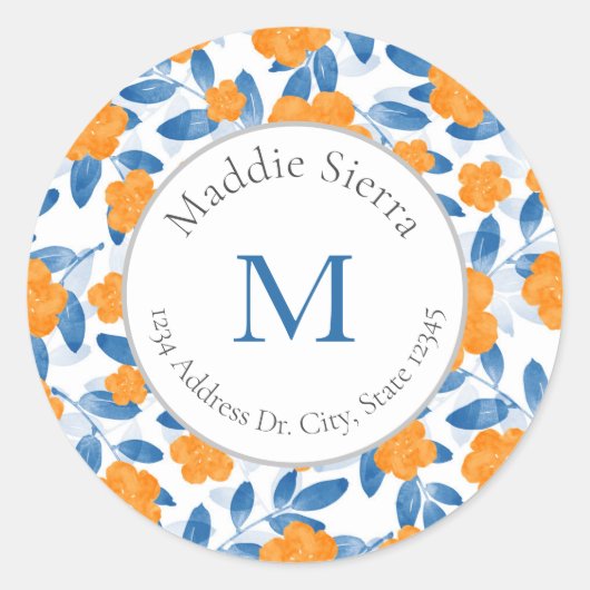 水の色ポピーとパタ葉ーンラベル ラウンドシール (正面)