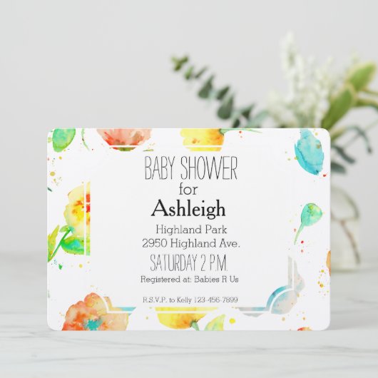 水の色ポピーの赤ちゃんシャワー 招待状 (スタンド正面)