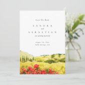 水の色ポピー春の結婚式日付の保存 招待状 (スタンド正面)